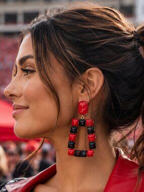 Black Red Acrylic Beaded Geometric UGA Georgia Football Team Colors Earrings
